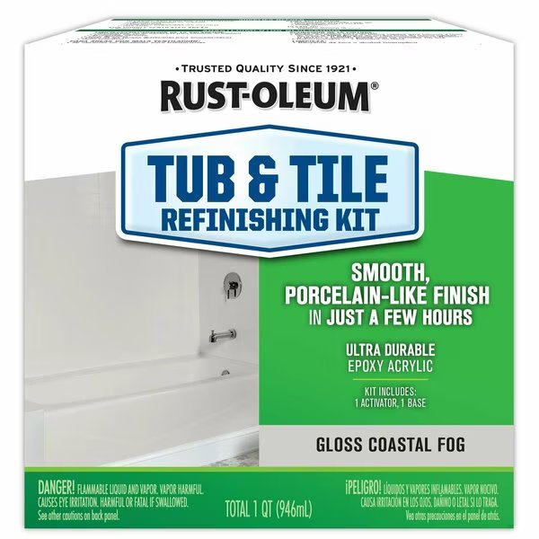 Tub and Tile Refinishing Kit, Coastal Fog, Gloss, 1 qt, Tub & Tile Paint Series, Rust-Oleum, Mfr#: 384166